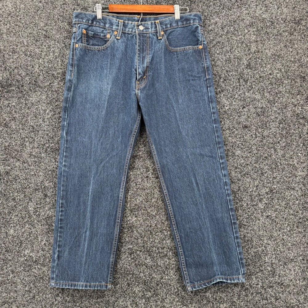 Levis 505 Regular Fit Straight Leg Jeans Mens 36x29 Dark Wash Indigo Blue Denim